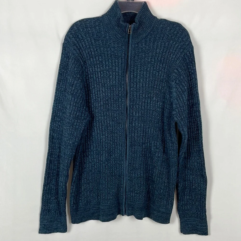 Northwest Territory Marled Blue Front Zip Long Sleeve Ribbed Sweater - Size XL